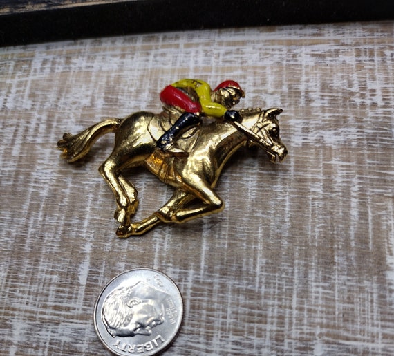 Vintage Jockey on Horse Brooch - image 1