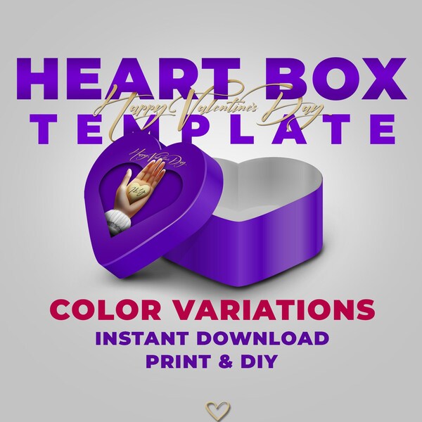 Heart box template. Happy Valentine's Day. Chocolate, candy bar. Diy hand made. Valentine gift for lover sweetheart. Love. Digital download.