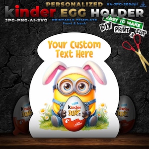 Personalisierter Osterhasen-Eierhalter. Ausdruckbare Schokoladen Eierhalter. Ostern Kinder basteln. Ostern Geschenk. Osternest. Minion. Zum Selbermachen. beschreibbar