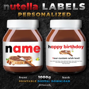 Personalized birthday nutella jar label. Printable chocolate spread label 1000g template. Hazelnut spread label. Funny sweet birthday gift.