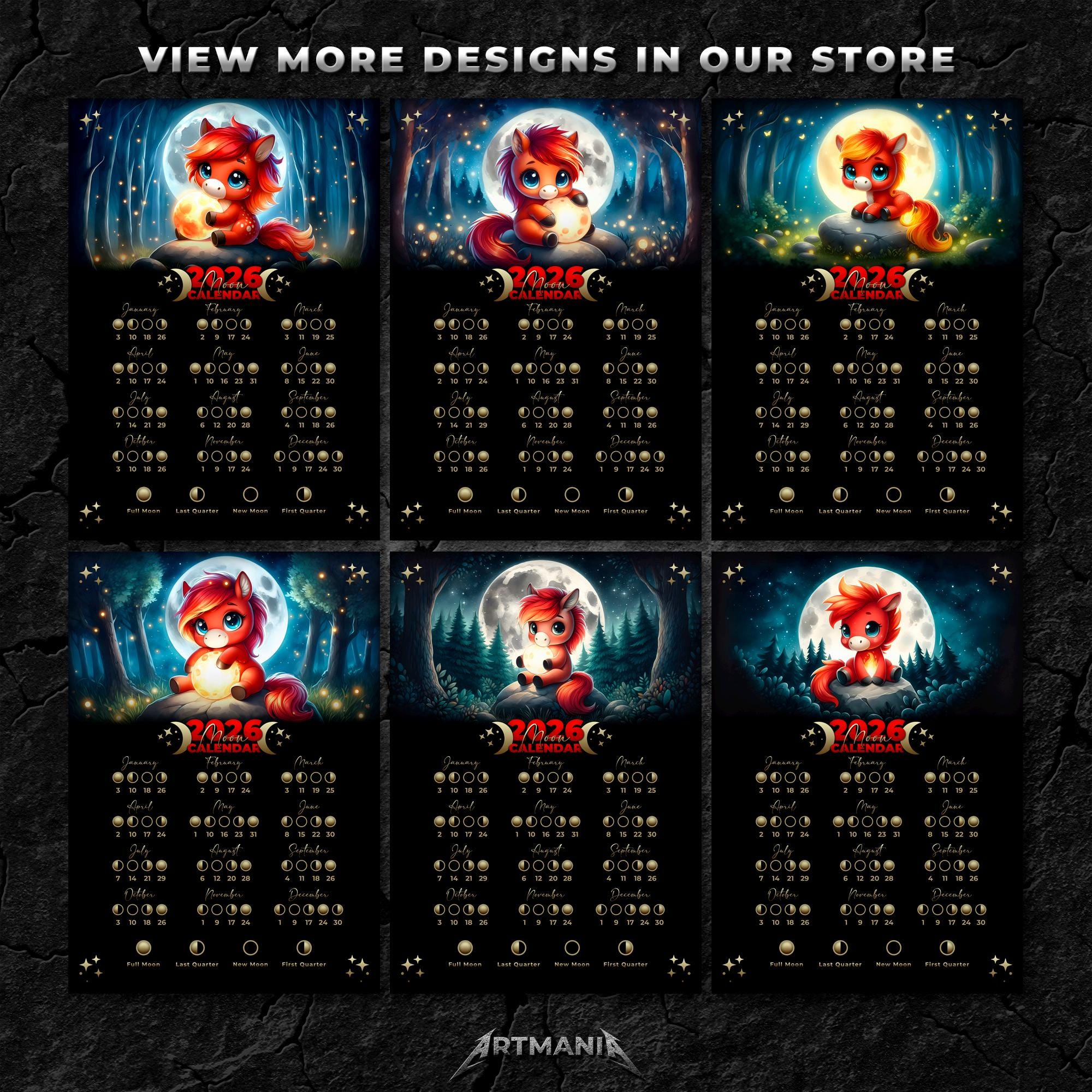 A3 A4 A5 Moon Phase Calendar 2026 Printable Digital Lunar Cycle ...
