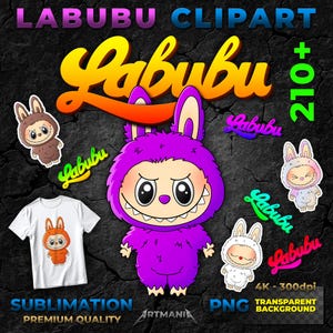 Labubu cute monster sublimation PNG clipart. Labubu sticker pack bundle. Labubu t-shirt design. Instant digital download 4K png files. 210+