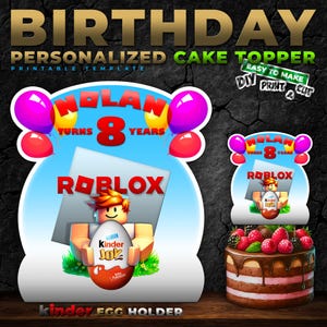 Roblox cake topper. DIY Personalized Kids Birthday party Cake Topper. Printable template. Print and cut. Kids birthday crafts. For gamer.