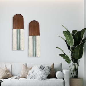 Boho Wood & Macrame Wall Hanging Set: Scandinavian Decor