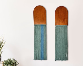 Bohemian Wall Hanging Set, Boho Wood Wall Art, Macrame Wall Hanging, Minimalist Wall Art, Home Office Decor, Scandinavian Decor