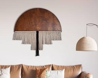 Decorazione da parete a forma di mezzaluna, decorazione da parete minimalista, decorazione da parete in macramè, decorazione da parete in tessuto, arredamento per ufficio, arredamento scandinavo