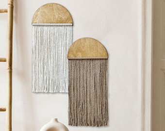 Half Moon Macrame Wall Hanging Set: Minimalist Wood & Fiber Art