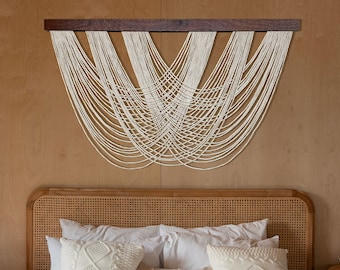 Bohemian Fiber Art Wall Hanging: Handwoven Cotton, Bedroom Decor