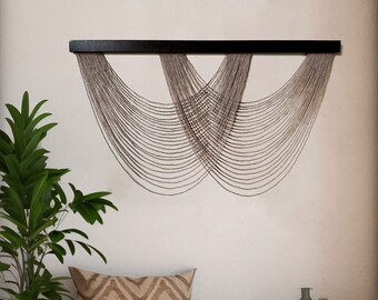 Boho Fiber Art Wall Hanging: WOOD/ Cotton Cord, Bedroom Decor