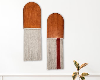 Boho Wood Wall Hanging Set: Macrame Scandinavian Decor