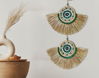 Juego de colgante de pared de rafia bohemia: decoración bohemia hecha a mano