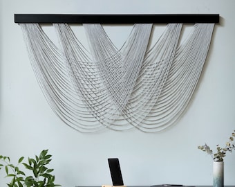 Fiber Art Wall Hanging: Bohemian Bedroom Decor, Wood/Cotton