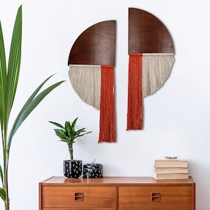 Half Moon Wood & Macrame Wall Hanging Set: Boho Home Decor