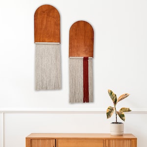 Boho Wood Wall Hanging Set: Macrame Scandinavian Decor