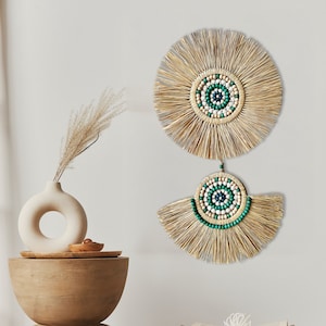 Handmade Raffia Wall Hanging Set: Boho Home Decor