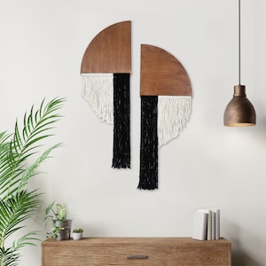 Half Moon Macrame Wall Hanging Set: Boho Wood & Cotton Art