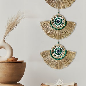 Boho Raffia Wall Hanging Set: Handmade Bohemian Decor