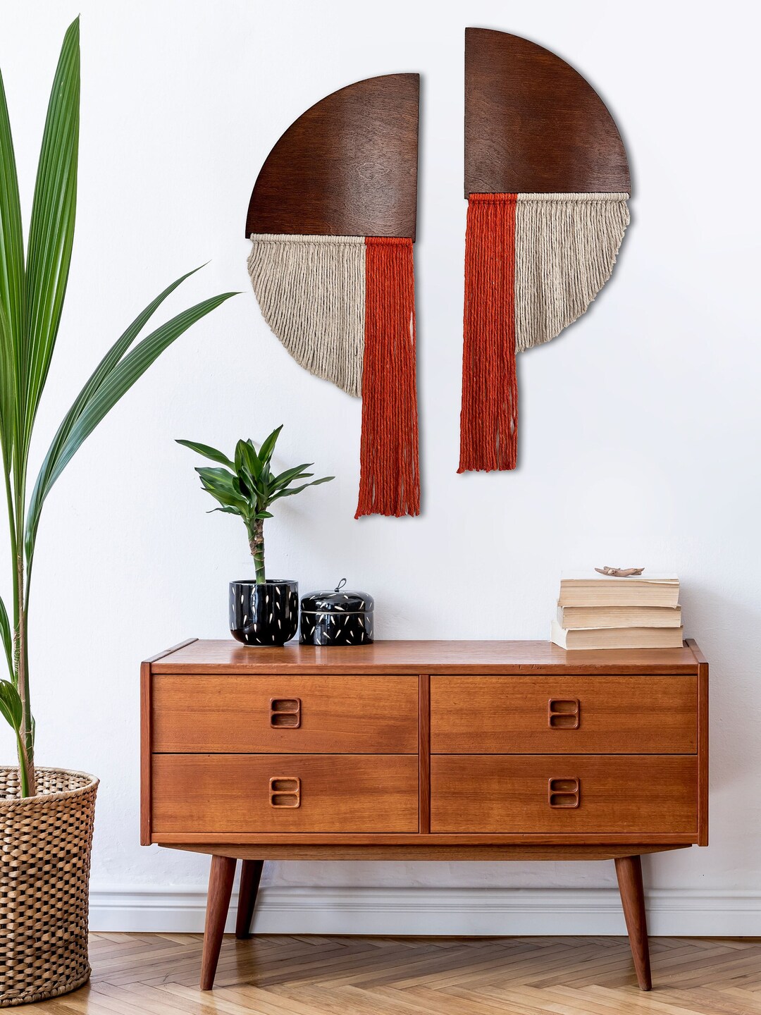 Half Moon Wood & Macrame Wall Hanging Set: Boho Home Decor - Etsy