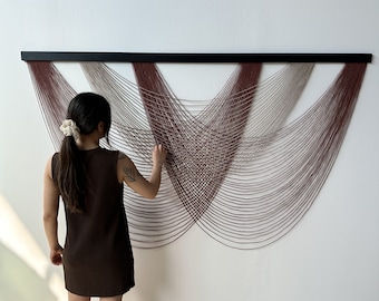 Bohemian Fiber Art Wall Hanging: Handwoven Wood/Cotton Decor (200x120cm)