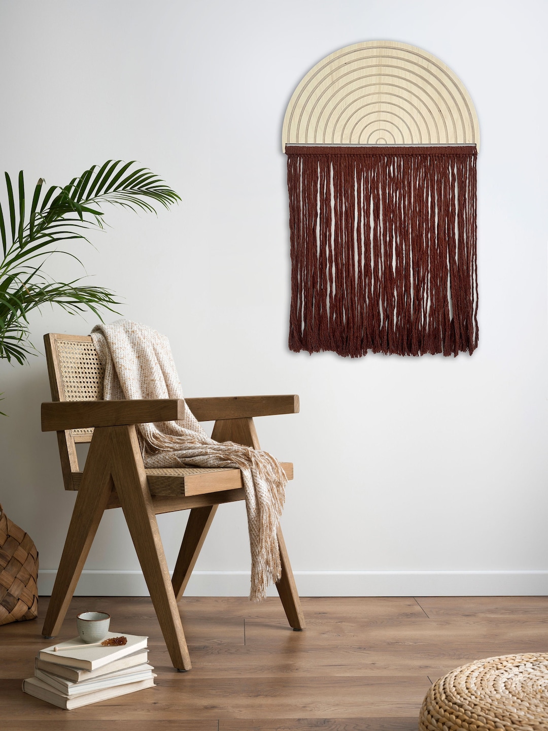 Carved Wood Macrame Wall Art, Minimalist Wall Hanging, Macrame Wall ...