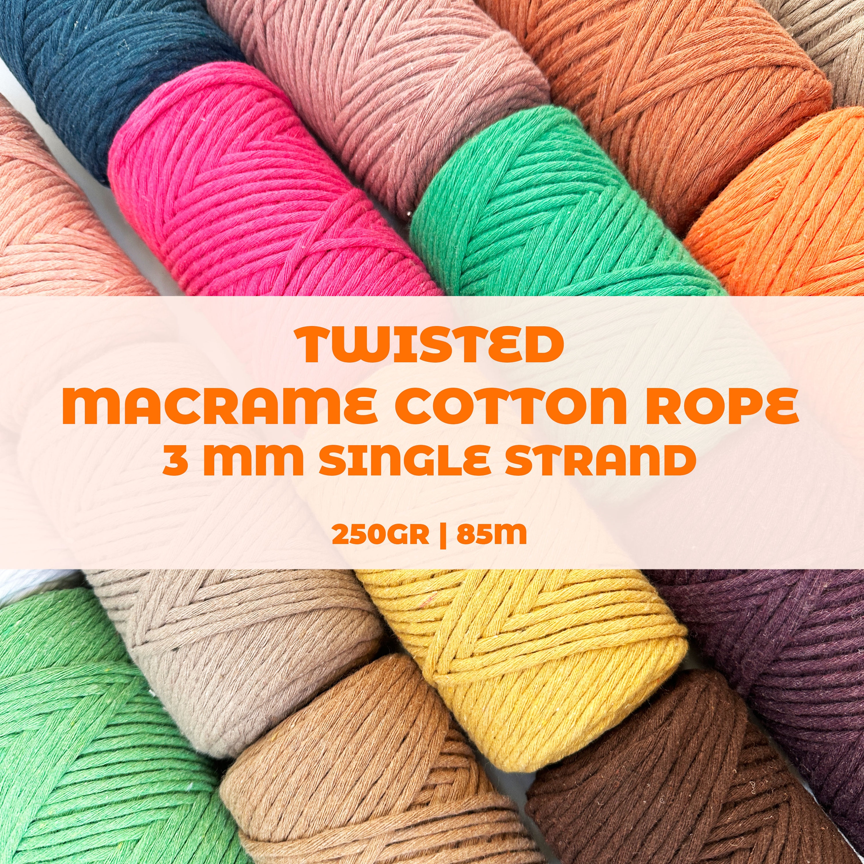 Corda per macramè 3 mm 100% cotone, filo singolo ritorto, corda per macramè, filato di cotone per macramè, filato per macramè