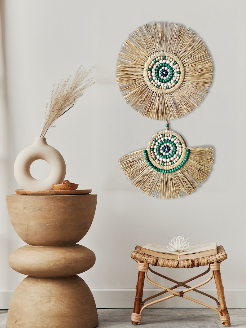 Handmade Raffia Wall Hanging Set - Thumbnail 4