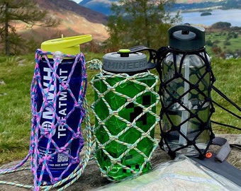 Paracord Macrame Style Water Bottle Holder - Cross Body Bottle Holder With Adjustable Length Strap Perfect For All Bottles, Festival & Walks