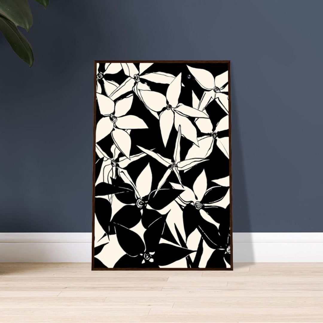 Framed Black and White Tulip Print, Modern Floral Wall Art - Etsy