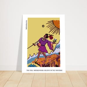 Handgemalt, The Fool Tarot Karte, Kunstdruck, Premium-Qualität spirituelle Wanddekoration, bunte Tarot Kunstwerk für Zuhause