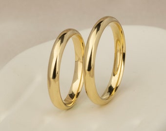 14K Solid Gold 3 mm Wedding Band - Thin Wedding Band - Solid Rose Gold 3mm Wedding Band - White Gold 3 mm Wedding Ring - Domed 3mm Band -