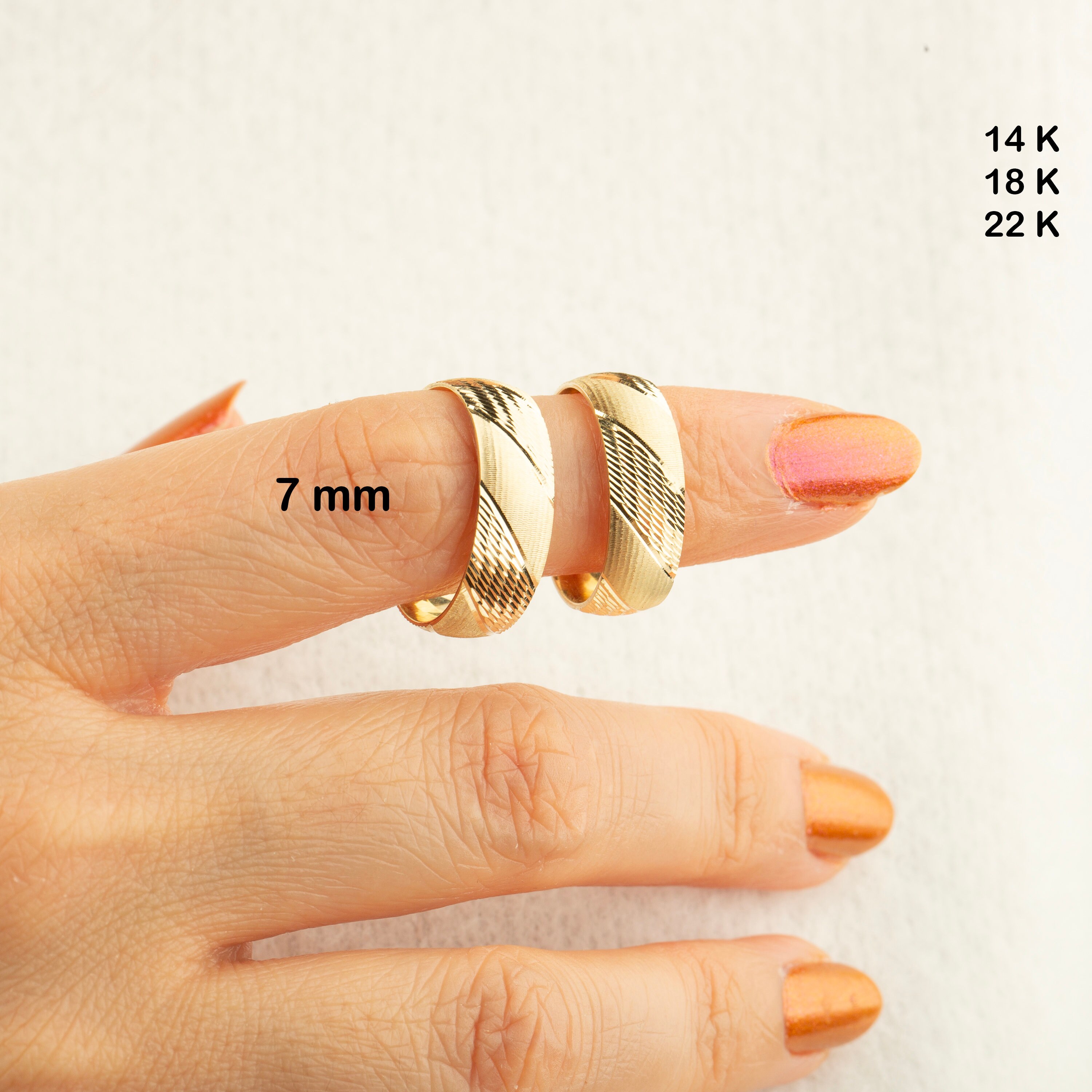 18k Solid Gold Diagonal Stripe Wedding Bands - 18k Gold