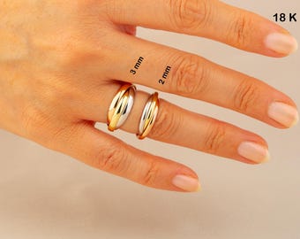 18K Solid Gold Triple Ring - Gold Rolling Ring - Gold Interlocking Triple Band - Three Band Rolling Bands - Rose White Gold Three Ring Band