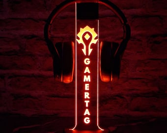 World of Warcraft Horde Kopfhörer Halter Ständer | Personalisierte Gaming-Dekor | Steuersatz Zubehör | Gaming Geschenk | Led Licht | Gamer Anhänger