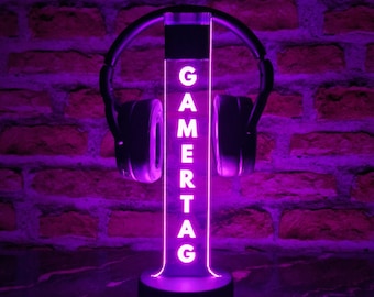 Gamertag Personalized Headphone Stand | Led Name Sign Night Light | Headset Accessories | Gaming Decor Merch Gift | Game Room Desk Decor