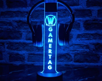 World of Warcraft Kopfhörerständer | Personalisierte Spielzimmer Schreibtisch Dekor | Steuersatz Zubehör | Warcraft Merch | Geführtes Nachtlicht Geschenk
