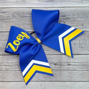 Blue and Yellow Gold Cheer Bow, Royal Blue Cheer Bow, Blue Yellow Cheer Bow, Personalized, Sideline Cheer Bow, Chevron, YOU Choose Colors