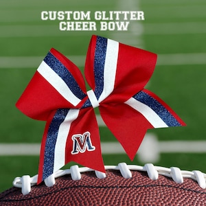 Custom Cheer Bow, Logo Cheer Bow, Glitter Cheer Bow, Red Navy Cheer Bow, Team Cheer Bow