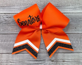 Orange and Black Cheer Bow, Orange Cheer Bow, Black Orange Cheer Bow, Personalized, Sideline Cheer Bow, Chevron, YOU Choose Colors!