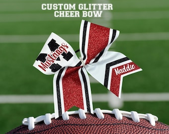 Custom Cheer Bow, Red and Black Cheer Bow, Glitter Cheer Bow, Personalized Cheer Bow, Team Cheer Bow