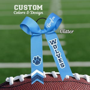 Custom Collegiate Glitter Cheer Bow, Carolina Blue Navy, Paw Cheer Bow, Team Colors
