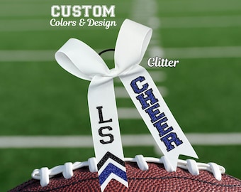 Collegiate Glitter Cheer Bow, Blue Black White Sideline Bow, Gameday Bow, Long Tail Bow, Skinny Bow, Custom Cheer Bow, YOU Choose Colors!