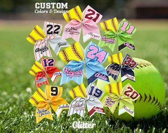 Lazo de softbol con brillantina personalizado, personalizado con los colores de tu equipo, lazo de raya diplomática de camiseta de softbol, ¡todos los lazos reforzados!