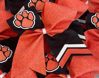 Orange Black Paw Custom Glitter Cheer Bow, Cheer Bow with Name, Cheer Bow, Sparkly Cheer Bow, Glitter Cheer Bow, You choose colors!