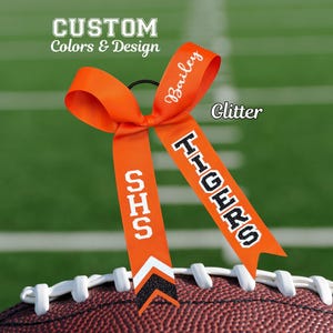 Orange and Black Cheer Bow, Collegiate Glitter Cheer Bow, Sideline Bow, Gameday Cheer Bow, Long Tail Bow, Skinny, YOU Choose Colors