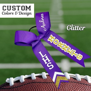 Purple and Gold Yellow Cheer Bow, Collegiate Glitter Cheer Bow, Sideline Bow, Gameday Cheer Bow, Long Tail Bow, Skinny, YOU Choose Colors