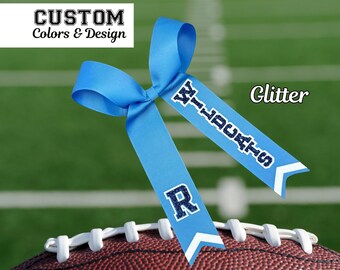 Blue Navy Collegiate Cheer Bow, Collegiate Glitter Cheer Bow, Long Tail Cheer Bow, Skinny Cheer Bow, Sideline Bow, Custom Team Cheer Bow