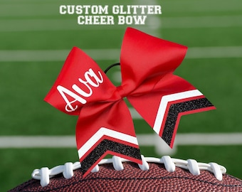 Custom Cheer Bow, Red and Black Cheer Bow, Glitter Cheer Bow, Personalized Cheer Bow, Team Cheer Bow