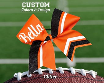 Orange Black White Custom Glitter Cheer Bow, Orange Black Cheer Bow with Name, Cheer Bow, Glitter Cheer Bow, You choose colors!