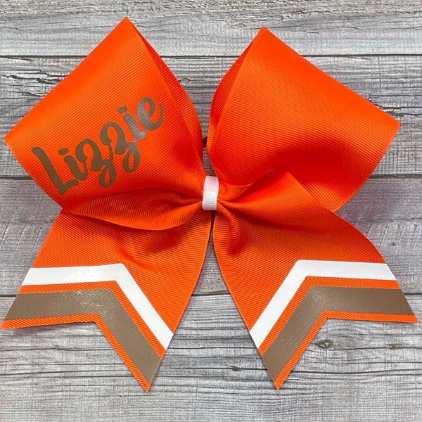 Orange and Brown Cheer Bow, Cheer Bow, Brown Orange Cheer Bow, Personalized, Sideline Cheer Bow, Chevron, YOU Choose Colors
