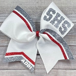Custom Glitter Cheer Bow, Competition Bow, Cheer Bow, Sparkly Cheer Bow, Glitter Cheer Bow, White Red Silver Bow, You choose colors!